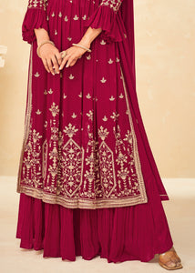 Radish Red Georgette Salwar Suit with Embroidery work