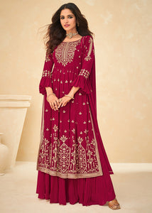 Radish Red Georgette Salwar Suit with Embroidery work