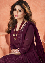 Load image into Gallery viewer, Mulberry Purple Embroidered Georgette Plazzo Suit