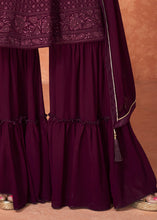Load image into Gallery viewer, Mulberry Purple Embroidered Georgette Plazzo Suit