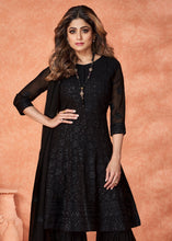 Load image into Gallery viewer, Midnight Black Embroidered Georgette Plazzo Suit