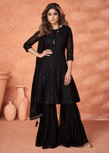 Load image into Gallery viewer, Midnight Black Embroidered Georgette Plazzo Suit