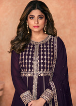 Load image into Gallery viewer, Eggplant Purple Georgette Embroidered Lehenga Suit