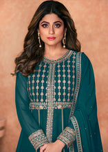 Load image into Gallery viewer, Turquoise Blue Georgette Embroidered Lehenga Suit
