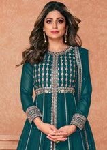 Load image into Gallery viewer, Turquoise Blue Georgette Embroidered Lehenga Suit