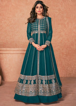 Load image into Gallery viewer, Turquoise Blue Georgette Embroidered Lehenga Suit
