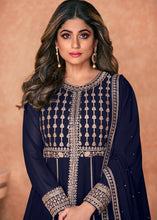 Load image into Gallery viewer, Denim Blue Georgette Embroidered Lehenga Suit