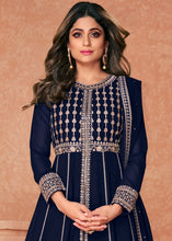 Load image into Gallery viewer, Denim Blue Georgette Embroidered Lehenga Suit