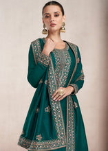 Load image into Gallery viewer, Arabian Green Silk Salwar Suit with Floral Embroidery work