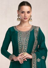 Load image into Gallery viewer, Arabian Green Silk Salwar Suit with Floral Embroidery work