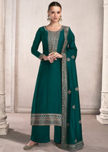 Load image into Gallery viewer, Arabian Green Silk Salwar Suit with Floral Embroidery work