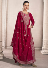 Load image into Gallery viewer, Dark Ruby Pink Silk Salwar Suit with Floral Embroidery work
