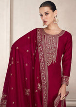 Load image into Gallery viewer, Dark Ruby Pink Silk Salwar Suit with Floral Embroidery work