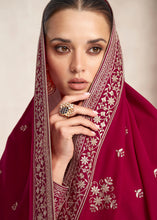 Load image into Gallery viewer, Dark Ruby Pink Silk Salwar Suit with Floral Embroidery work