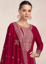 Load image into Gallery viewer, Dark Ruby Pink Silk Salwar Suit with Floral Embroidery work