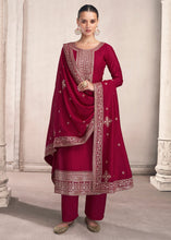 Load image into Gallery viewer, Dark Ruby Pink Silk Salwar Suit with Floral Embroidery work