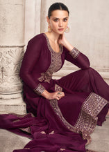 Load image into Gallery viewer, Mulberry Purple Silk Salwar Suit with Floral Embroidery work(PRE-ORDER)