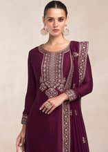 Load image into Gallery viewer, Mulberry Purple Silk Salwar Suit with Floral Embroidery work(PRE-ORDER)