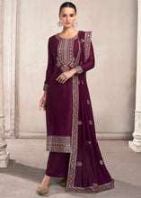 Load image into Gallery viewer, Mulberry Purple Silk Salwar Suit with Floral Embroidery work(PRE-ORDER)