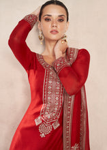 Load image into Gallery viewer, Candy Red Silk Salwar Suit with Floral Embroidery work