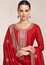 Load image into Gallery viewer, Candy Red Silk Salwar Suit with Floral Embroidery work