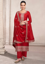 Load image into Gallery viewer, Candy Red Silk Salwar Suit with Floral Embroidery work