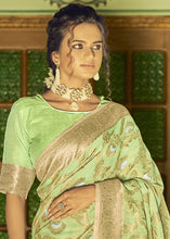 Load image into Gallery viewer, Pastel Green Woven Linen Silk Saree