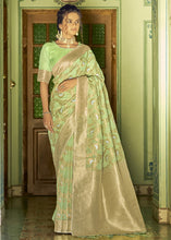 Load image into Gallery viewer, Pastel Green Woven Linen Silk Saree