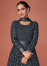 Load image into Gallery viewer, Anchor Grey Designer Georgette Anarkali Suit with Sequins work