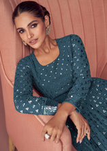 Load image into Gallery viewer, Prussian Blue Designer Georgette Anarkali Suit with Sequins work
