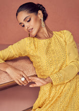 Load image into Gallery viewer, Titanium Yellow Georgette Embroidered Anarkali Suit