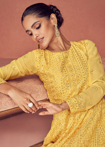 Titanium Yellow Georgette Embroidered Anarkali Suit