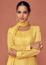 Load image into Gallery viewer, Titanium Yellow Georgette Embroidered Anarkali Suit