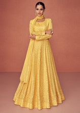 Load image into Gallery viewer, Titanium Yellow Georgette Embroidered Anarkali Suit