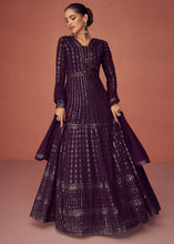 Load image into Gallery viewer, Raisin Purple Georgette Embroidered Anarkali Suit