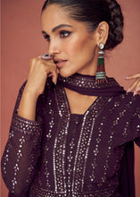 Load image into Gallery viewer, Raisin Purple Georgette Embroidered Anarkali Suit