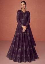 Load image into Gallery viewer, Raisin Purple Georgette Embroidered Anarkali Suit