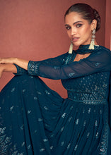 Load image into Gallery viewer, Space Blue Georgette Embroidered Anarkali Suit