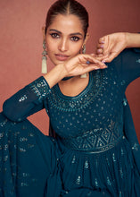 Load image into Gallery viewer, Space Blue Georgette Embroidered Anarkali Suit