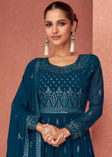 Load image into Gallery viewer, Space Blue Georgette Embroidered Anarkali Suit