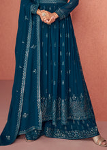 Load image into Gallery viewer, Space Blue Georgette Embroidered Anarkali Suit
