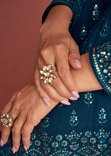 Load image into Gallery viewer, Space Blue Georgette Embroidered Anarkali Suit