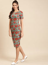 Load image into Gallery viewer, Pencil fit printed Midi Dress with back slit