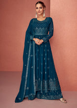 Load image into Gallery viewer, Space Blue Georgette Embroidered Anarkali Suit