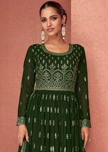 Load image into Gallery viewer, Seaweed Green Georgette Embroidered Anarkali Suit