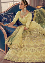 Load image into Gallery viewer, Pastel Yellow Crepe Lehenga Choli with Zarkan,Thread &amp; Zari  work