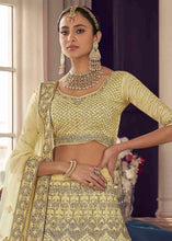 Load image into Gallery viewer, Pastel Yellow Crepe Lehenga Choli with Zarkan,Thread &amp; Zari  work