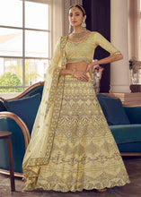 Load image into Gallery viewer, Pastel Yellow Crepe Lehenga Choli with Zarkan,Thread &amp; Zari  work