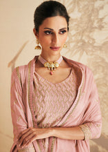 Load image into Gallery viewer, Mauvelous Pink Embroidered Chinnon Plazzo Suit