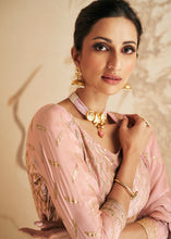 Load image into Gallery viewer, Mauvelous Pink Embroidered Chinnon Plazzo Suit